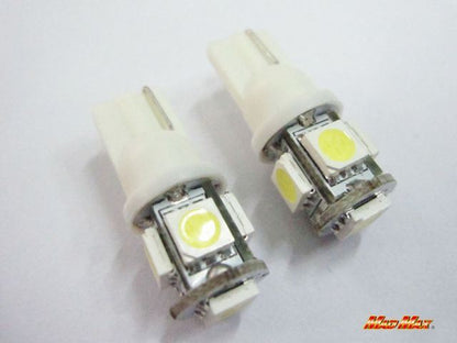 LED T10 Wedge Bulb 3-Chip SMD 5-LED White Set of 2 Universal (for 12V)