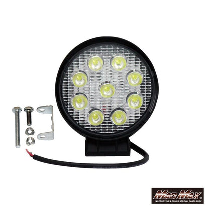 LED Work Light, 9 High-Brightness LEDs, Round 27W, White Emission, Universal (12/24V compatible)