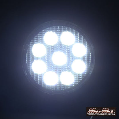 LED Work Light, 9 High-Brightness LEDs, Round 27W, White Emission, Universal (12/24V compatible)