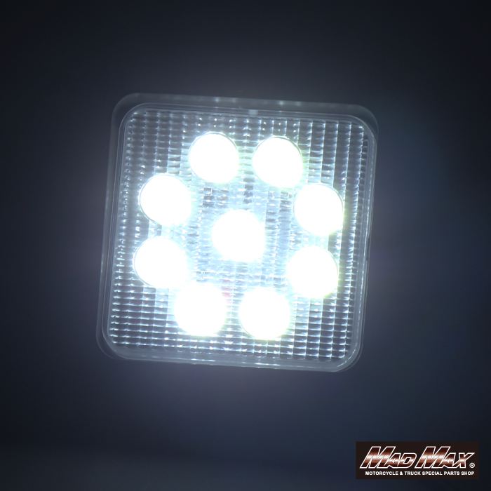 LED Work Light, 9 High-Brightness LEDs, Square, 27W, White Light, Universal (12/24V Compatible)