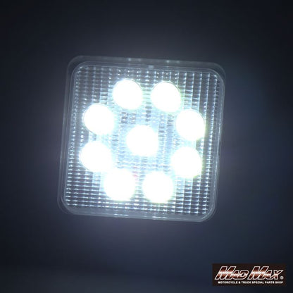 LED Work Light, 9 High-Brightness LEDs, Square, 27W, White Light, Universal (12/24V Compatible)