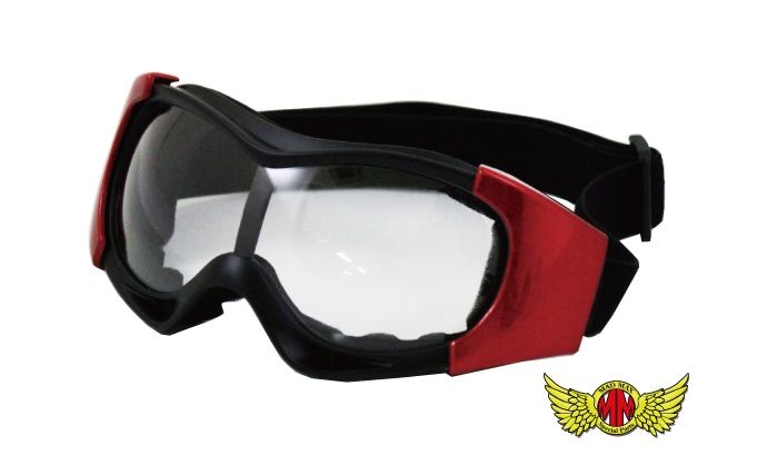 オートバイ用 ゴーグル TYPE4 レッド/クリア 縦80×横185mm