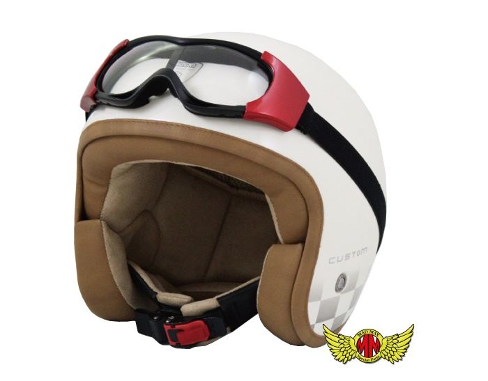 オートバイ用 ゴーグル TYPE4 レッド/クリア 縦80×横185mm