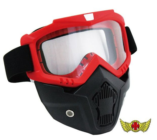 オートバイ用 マスク&ゴーグルセット レッド/クリアレンズ 縦185×横190mm