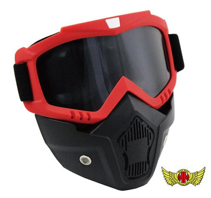 Motorcycle Mask & Goggles Set Red/Smoke Lens 185x190mm (HxW)