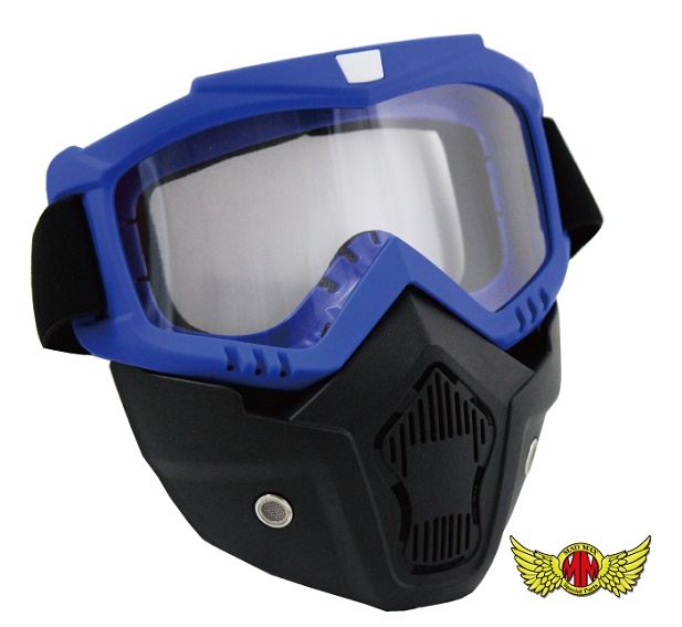 オートバイ用 マスク&ゴーグルセット ブルー/クリアレンズ 縦185×横190mm