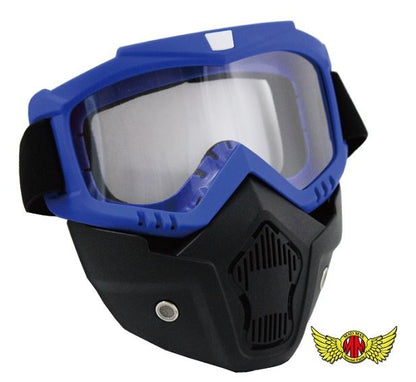 オートバイ用 マスク&ゴーグルセット ブルー/クリアレンズ 縦185×横190mm