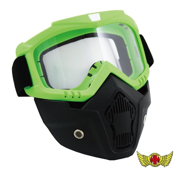 オートバイ用 マスク&ゴーグルセット グリーン/クリアレンズ 縦185×横190mm