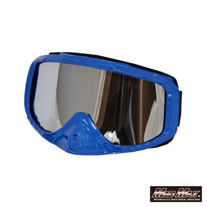 オートバイ用 ゴーグル ノーズガード付き TYPE3 ブルー/シルバーミラーシールド 縦105×横185mm