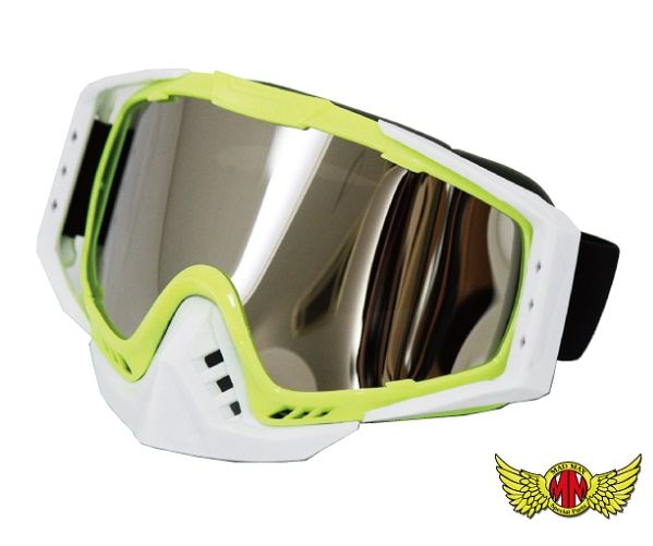 Motorcycle Goggles with Nose Guard, Type 2, Yellow/Silver Mirror Shield, 120x200mm
