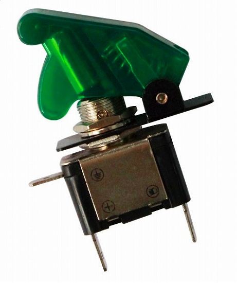 LED付 ミサイルスイッチ ON/OFF切替 グリーン 縦63×横42×厚17mm 汎用(12V専用)
