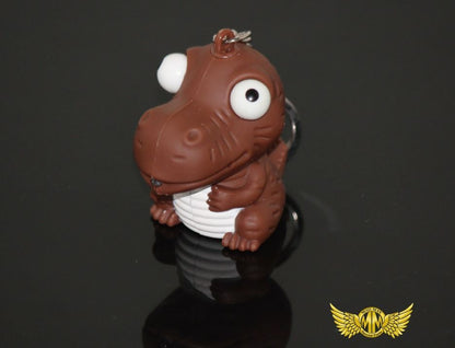 Roaring Dinosaur Keychain with LED, Brown, 51x34x48mm, 1 pc
