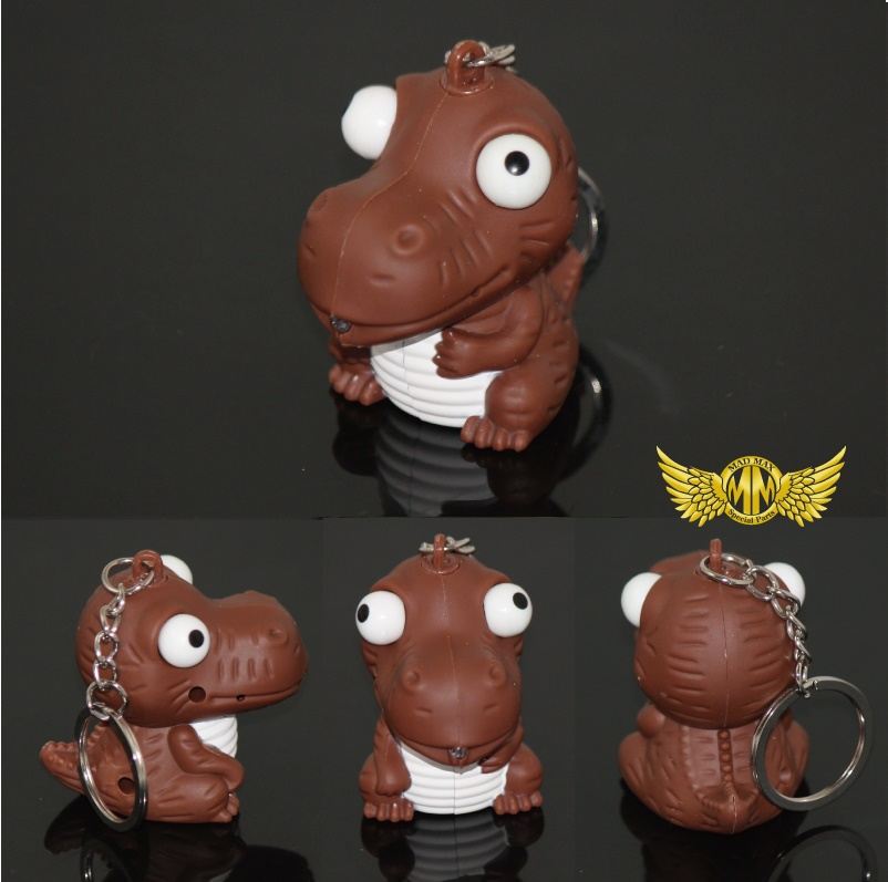 Roaring Dinosaur Keychain with LED, Brown, 51x34x48mm, 1 pc