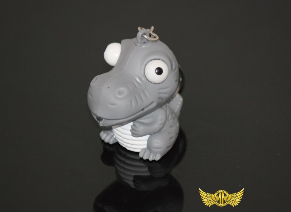 吠える恐竜 キーホルダー LED付き グレー 縦51×横34×奥行48mm 1個