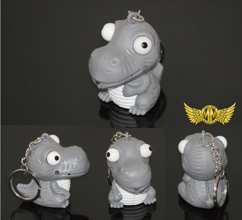 吠える恐竜 キーホルダー LED付き グレー 縦51×横34×奥行48mm 1個