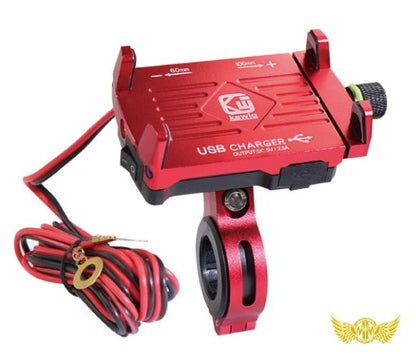 Motorcycle Phone Mount with USB Charger Red Universal