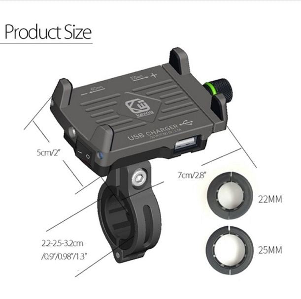 二輪車用 USB付き スマホホルダー シルバー 汎用