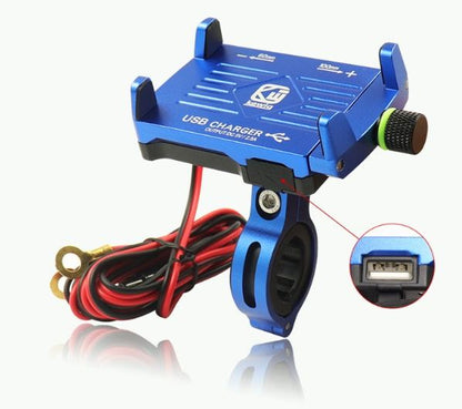 二輪車用 USB付き スマホホルダー シルバー 汎用