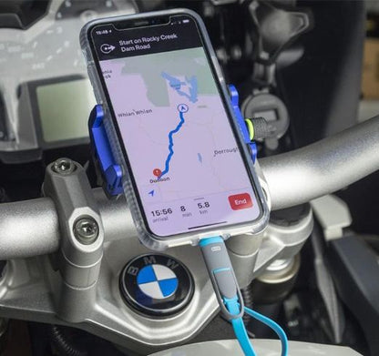 二輪車用 USB付き スマホホルダー ブルー 汎用
