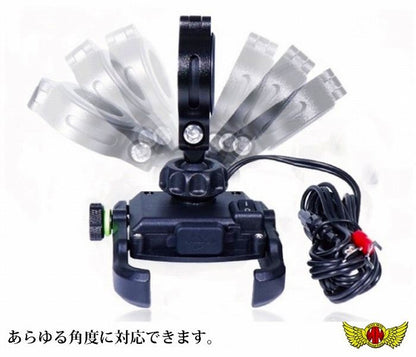 バイク用 USB付き スマートフォンホルダー 360度回転 5V/3A QC3.0 防水仕様 落下防止バンド付 レッド 汎用