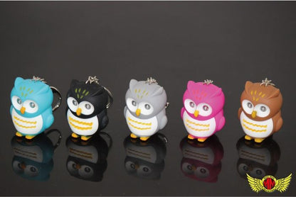 Animal Keychain, Hooting Owl, with LED, Blue, 43x36x28mm, 1 pc