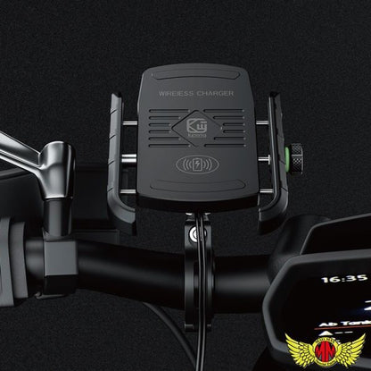 バイク用スマートフォンホルダー 防水 ワイヤレス充電タイプ レッド 汎用