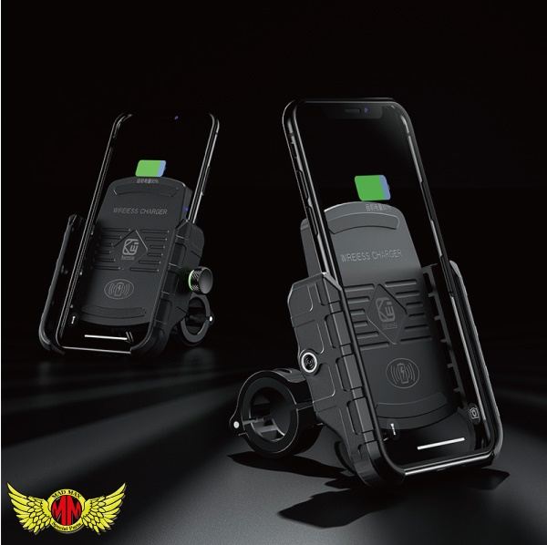 バイク用スマートフォンホルダー 防水 ワイヤレス充電タイプ レッド 汎用