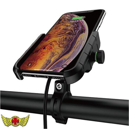 バイク用スマートフォンホルダー 防水 ワイヤレス充電タイプ ブラック 汎用