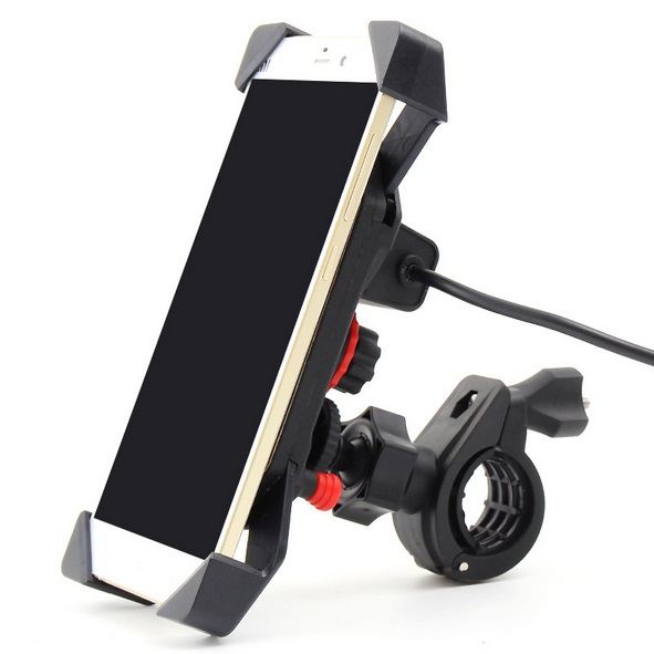 USBソケット一体型スマホホルダー マウントセット 防水キャップ付 ブラック 汎用