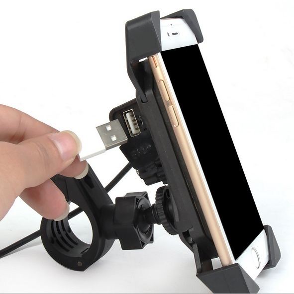 USBソケット一体型スマホホルダー マウントセット 防水キャップ付 ブラック 汎用
