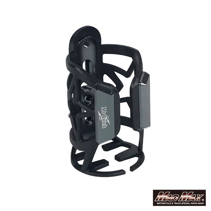 MrQuick Motorcycle/Bicycle Drink Holder, Mirror Mount Type, Titanium Finish, Universal