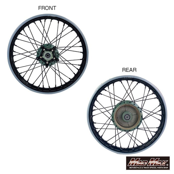 MrQuick製 17インチスポークワイドホイールセット グリーン クロスカブ110