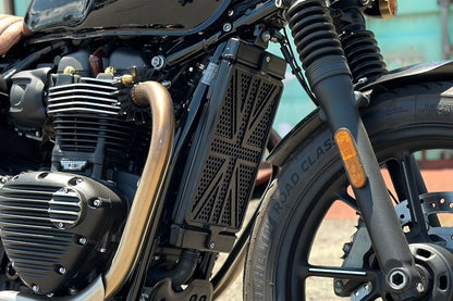 ラジエターガード ユニオンジャック ブラック 縦290mm×横177mm 1個 T100/T120 スピードツイン900 スクランブラー900