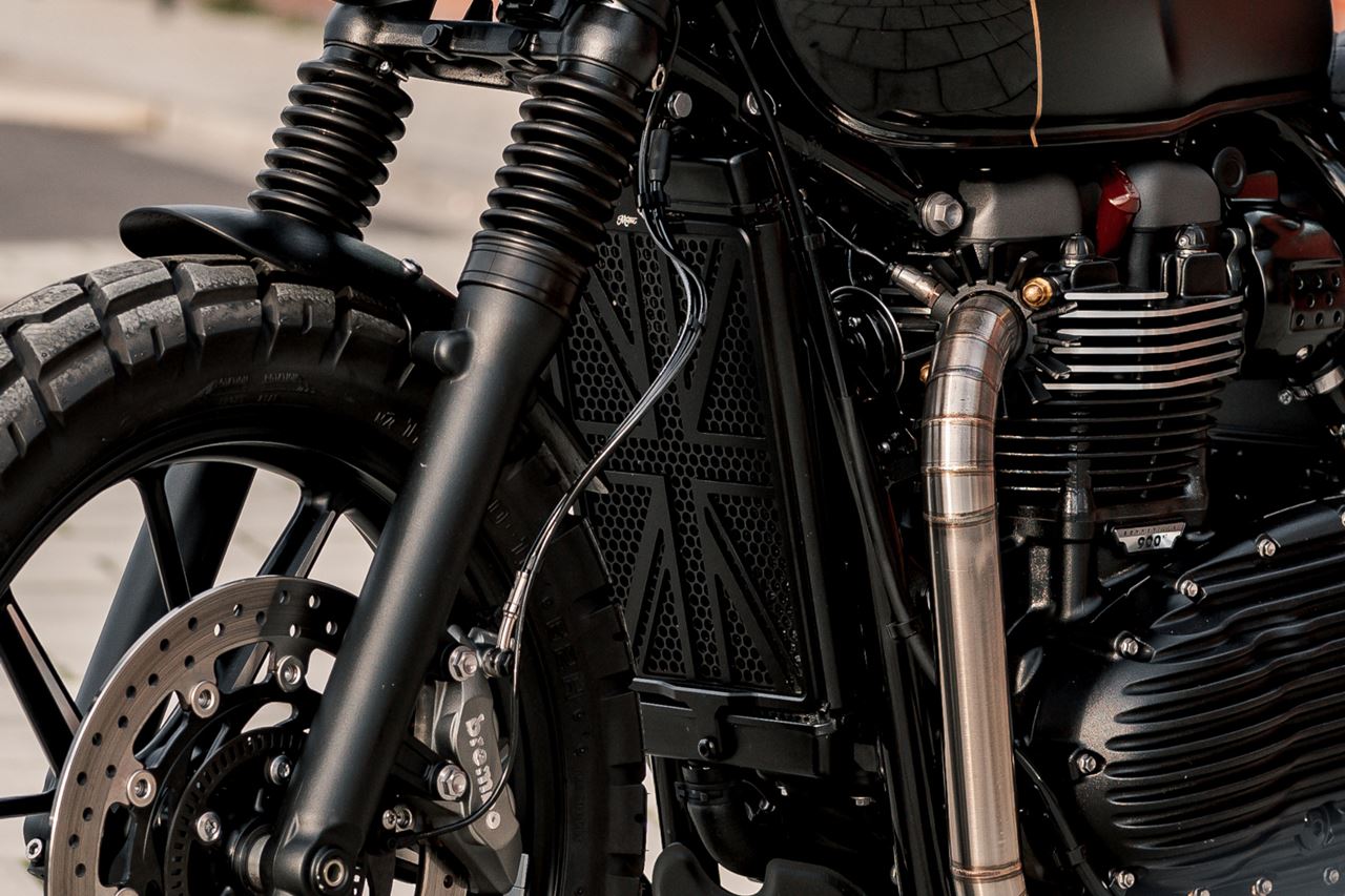 ラジエターガード ユニオンジャック ブラック 縦290mm×横177mm 1個 T100/T120 スピードツイン900 スクランブラー900