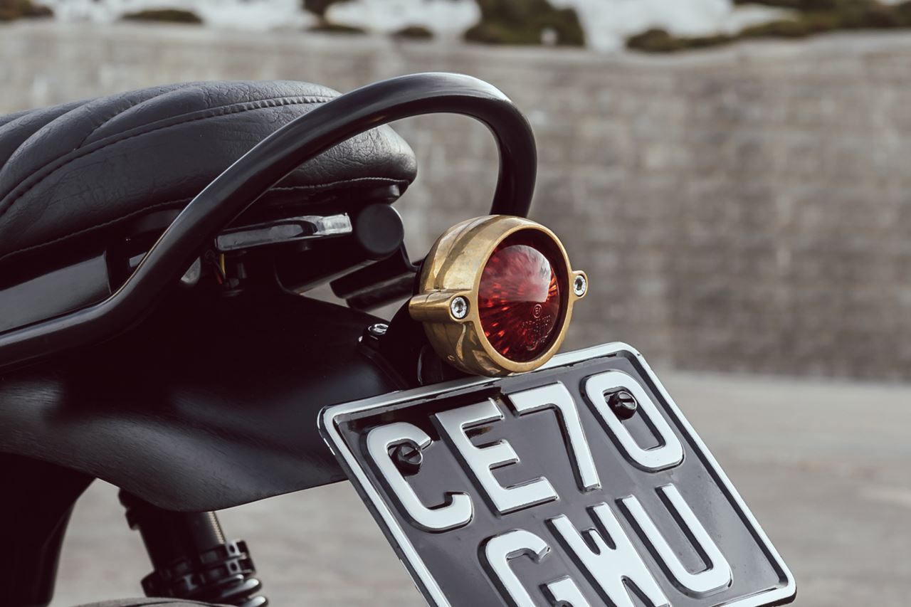 LED Tail Light El Dorado with Mount, Brass, Lens Diameter 50mm, 1 Set