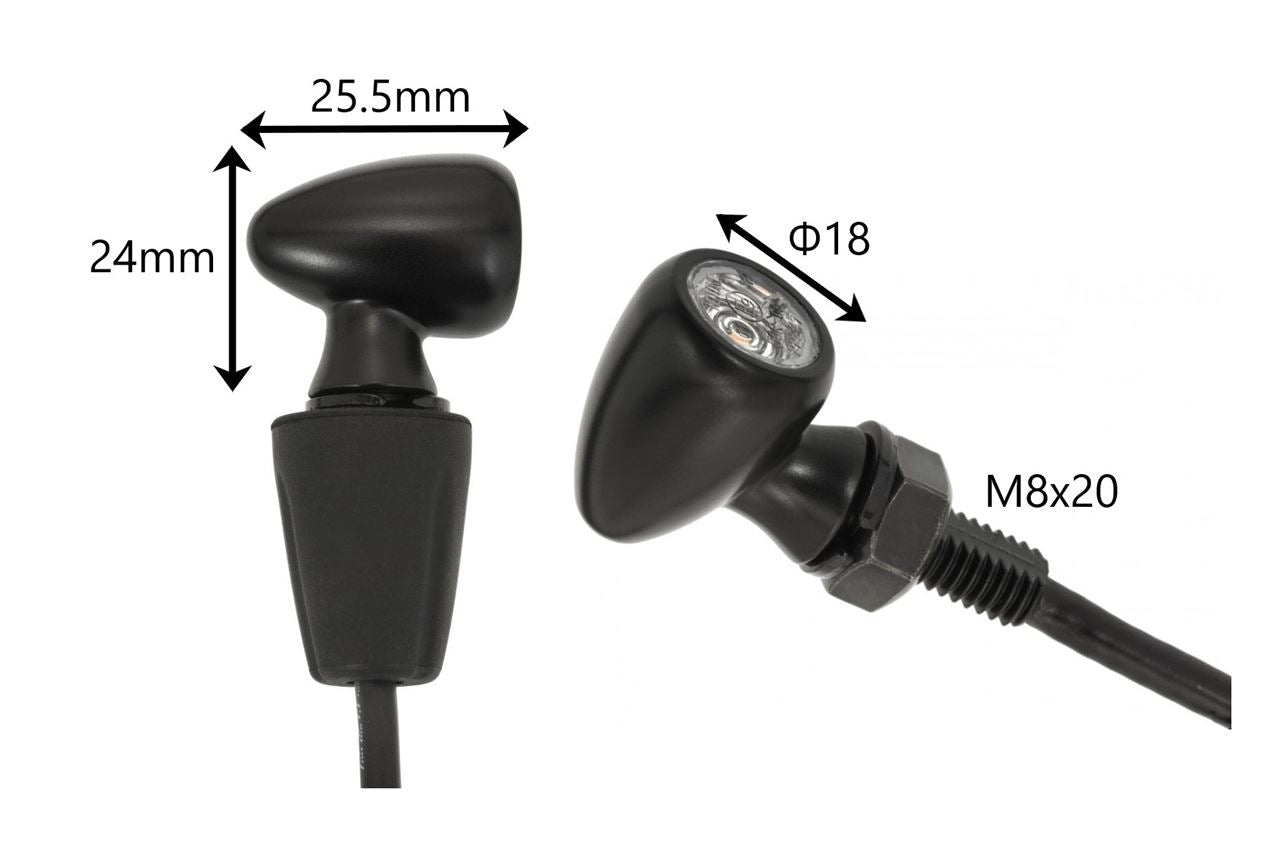 LED turn signals, Pico, black, 2 pieces, M8, universal