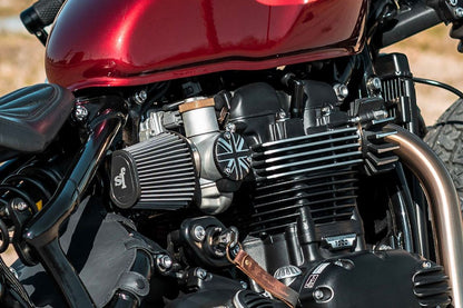 Throttle Body Covers Union Jack Black/Polished 2 pcs for T120 Thruxton 1200/R/RS Bobber