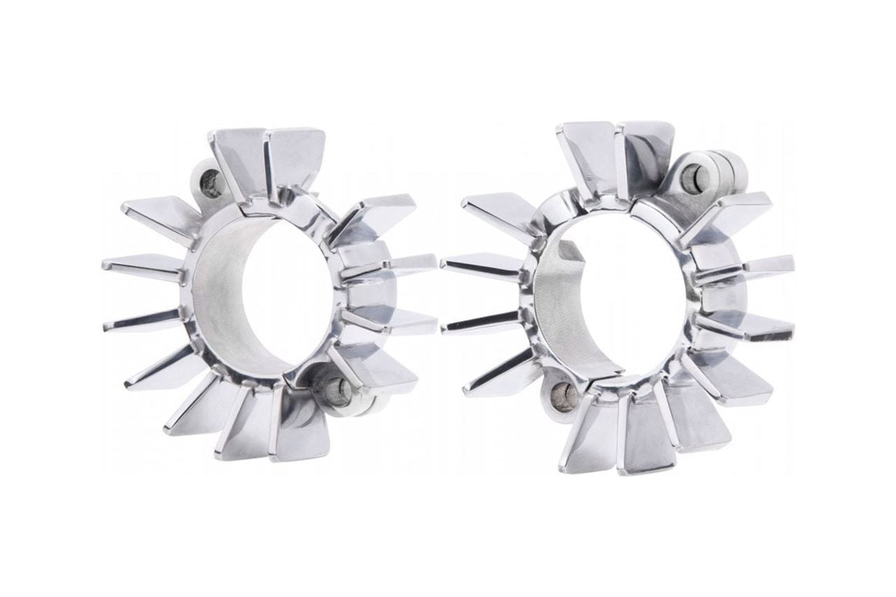Exhaust Clamps, Finned, Polished, 2 pcs, T100/T120, Speed Twin 900, Scrambler 900