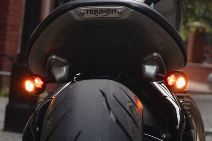 Rear turn signal stays for Bonneville Bobber, under-seat mount, M8, brushed finish, set of 2