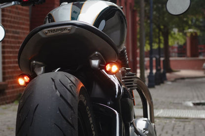 Rear turn signal stays for Bonneville Bobber, under-seat mount, M8, brushed finish, set of 2