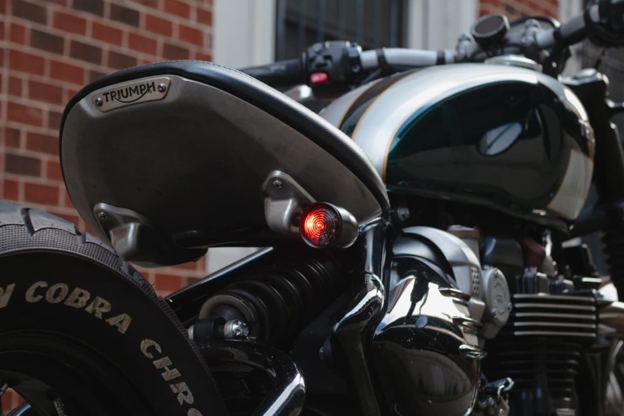 Rear turn signal stays for Bonneville Bobber, under-seat mount, M8, brushed finish, set of 2