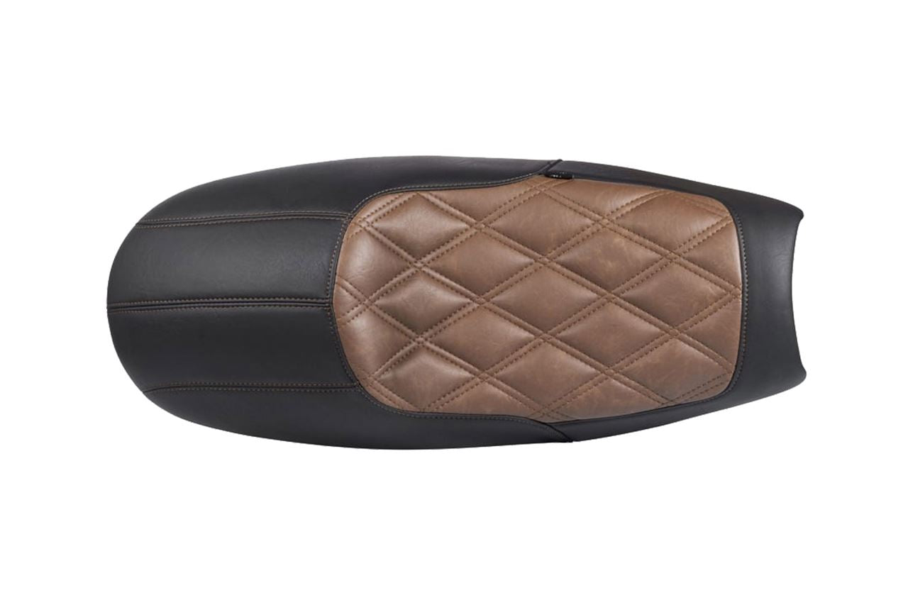 Seat Cafe Racer Style Diamond Stitch Black/Brown 1 pc. Air-cooled T100 Scrambler Thruxton