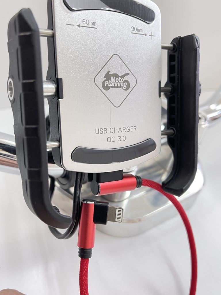 QC3.0 USB付きスマホルダー アルミボディー シルバー