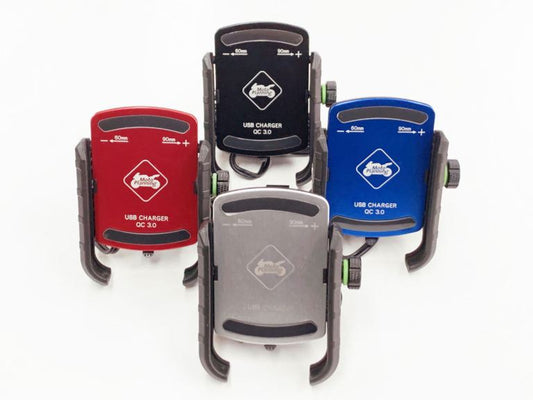 QC3.0 USB付きスマホルダー アルミボディー ブルー