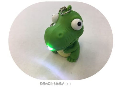 吠える恐竜キーホルダー LEDライト付き グリーン H51×W34×L48mm
