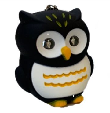 鳴くふくろうキーホルダー LEDライト付き ブラック