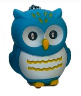 鳴くふくろうキーホルダー LEDライト付き ブルー