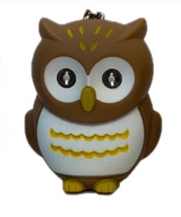 鳴くふくろうキーホルダー LEDライト付き ブラウン