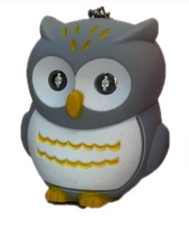鳴くふくろうキーホルダー LEDライト付き グレー