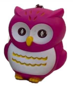 鳴くふくろうキーホルダー LEDライト付き ピンク